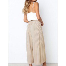 Women Casual Pleated Solid Color Elastic Waist Trouser Pants