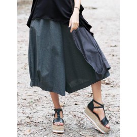 Women Loose Cotton Linen Elastic Waist Asymmetrical Pants