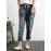 Women Casual Embroidery Drawstring Waist Denim Jeans with Pockets