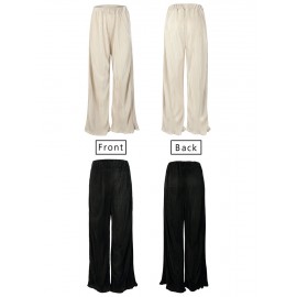 Women Casual Pleated Solid Color Elastic Waist Trouser Pants