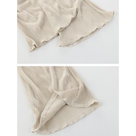 Women Casual Pleated Solid Color Elastic Waist Trouser Pants