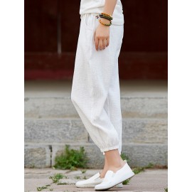 Women Casual Elastic Waist Loose Solid Color Pants with Pockets