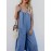 Plus Size Casual Straps Blue Wide Leg Overall Jumpsuit For Women