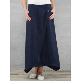 S-5XL Women Cotton Elastic Waist Side Pockets Irregular Interlaced Skirts